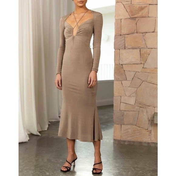 MISHA Engracia Dress in Khaki size 8 - Picture 4 of 10